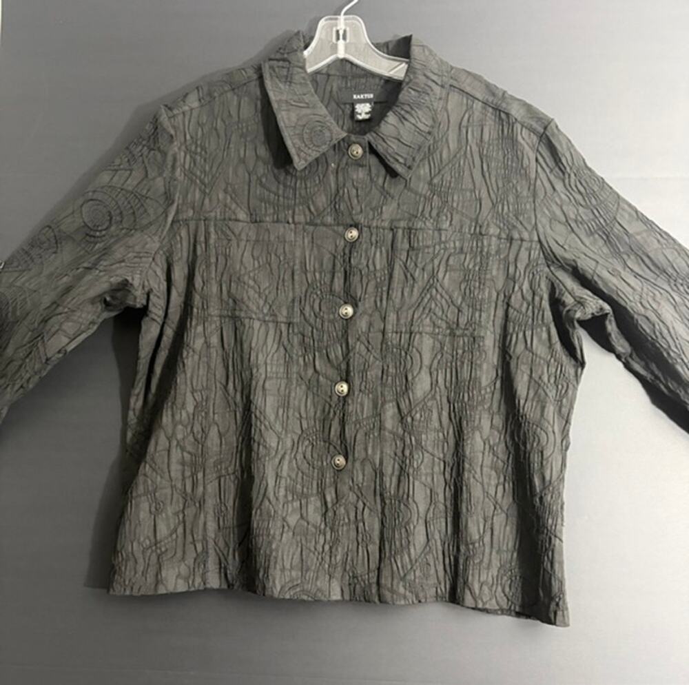 Kaktus Women's XL Black Crinkle Textured Button Shirt Jacket Artsy Boho